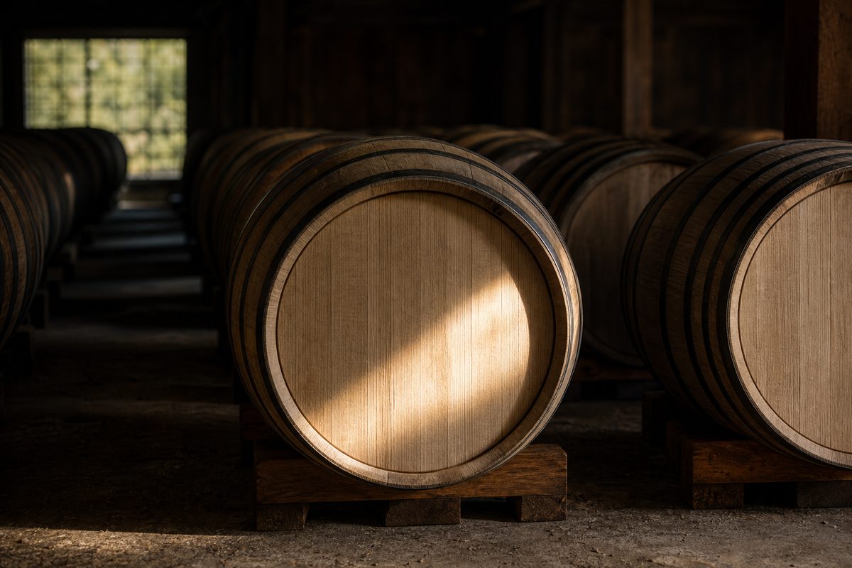 Rare Mizunara oak casks maturing in the Yamazaki warehouse