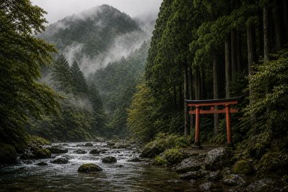 Forested river landscape