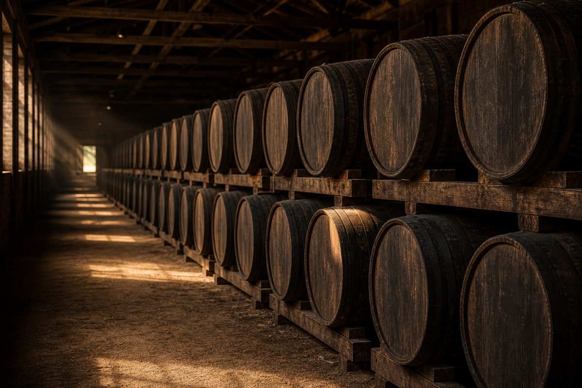 Single-story rack warehouses at Four Roses' Cox's Creek aging site
