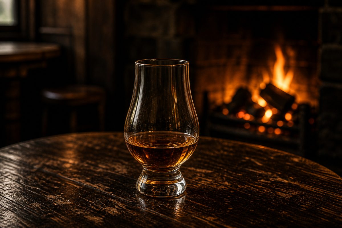 A pour of Irish whiskey in a tasting glass
