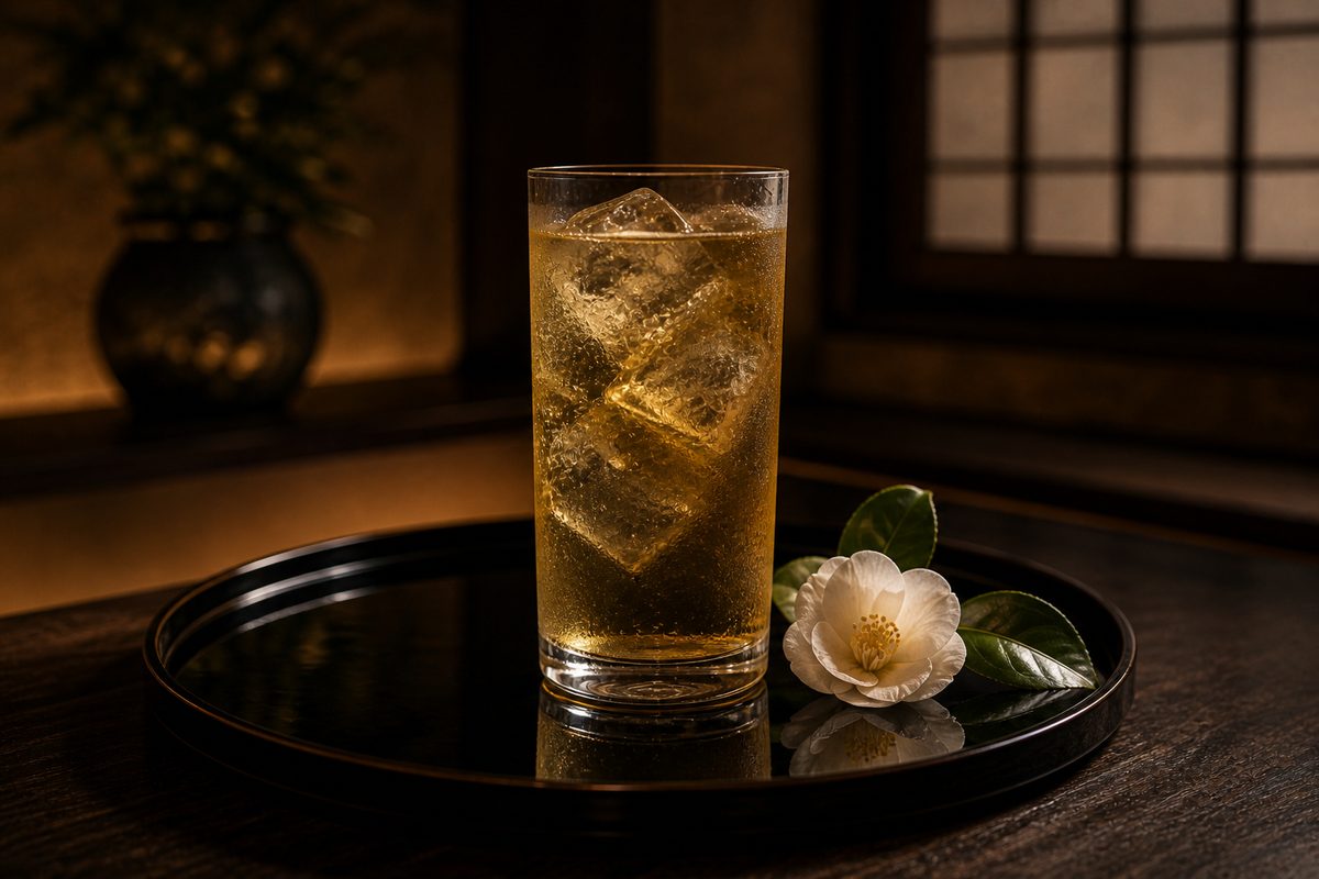A pour of Japanese whisky in a tasting glass