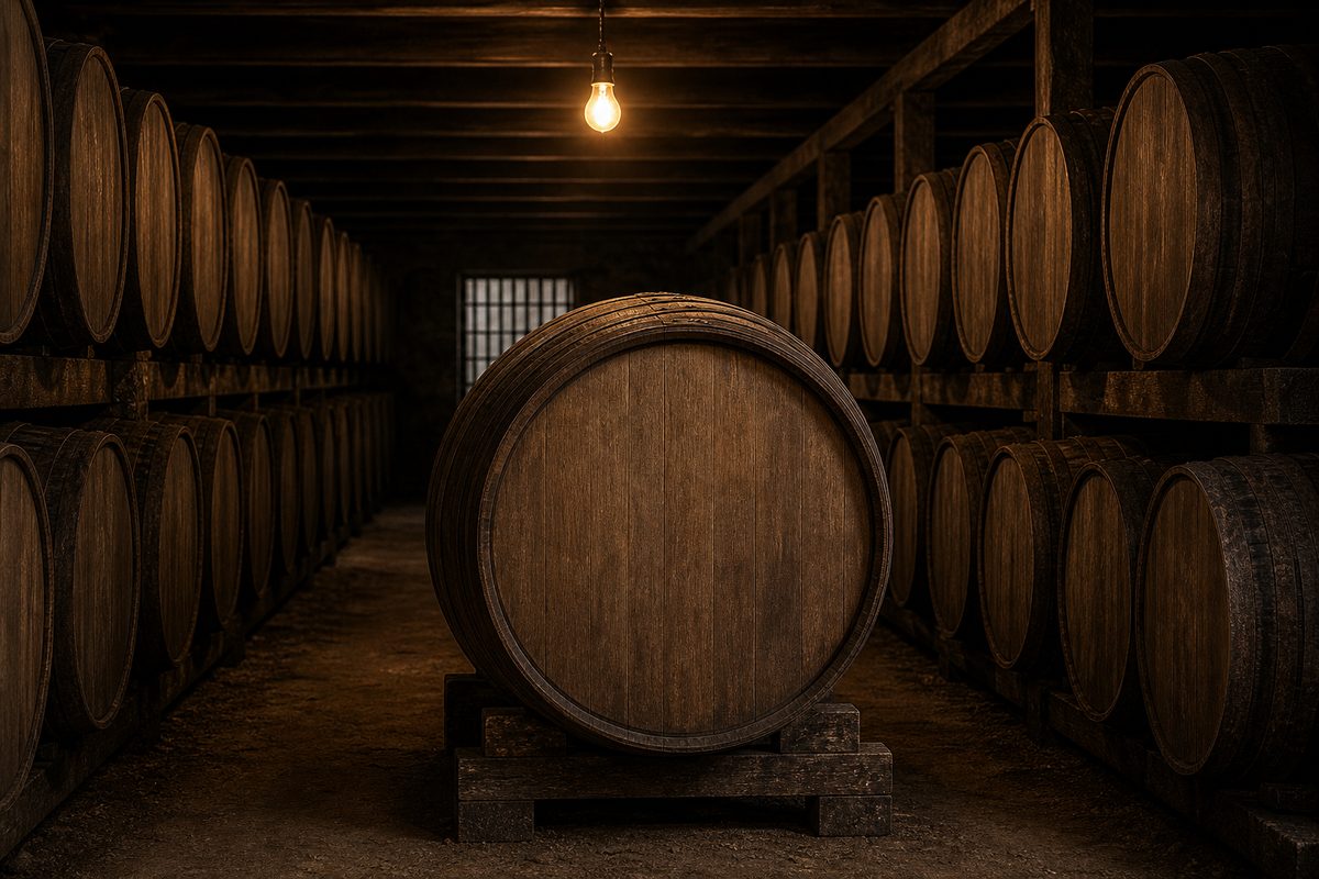 Casks resting in the Midleton maturation warehouse, County Cork