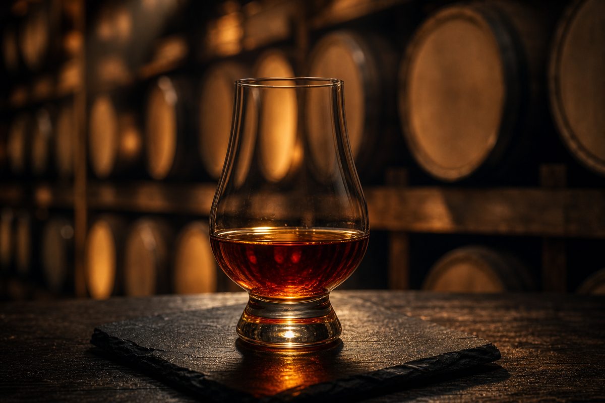 A deep amber pour of Taiwanese single malt in a tasting glass