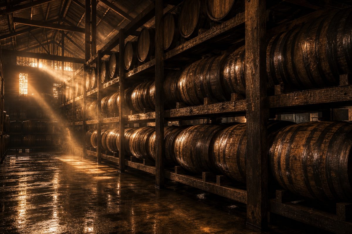Casks maturing in a hot, humid Taiwanese whisky warehouse
