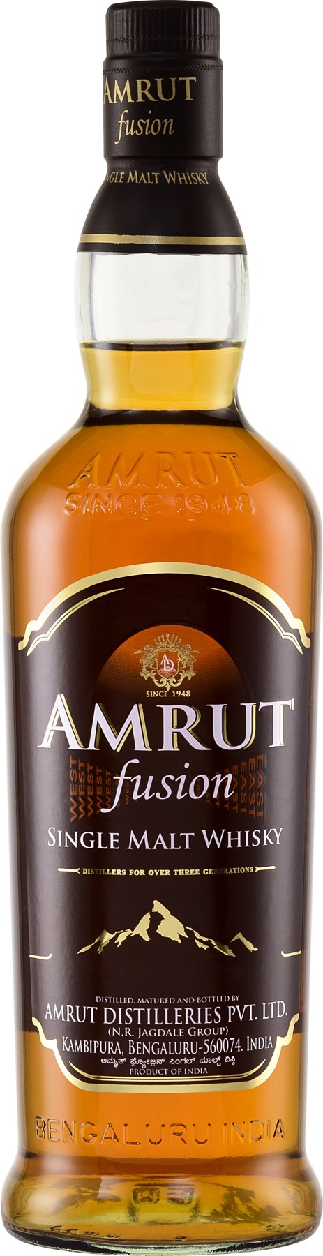 Amrut Fusion single malt whisky bottle