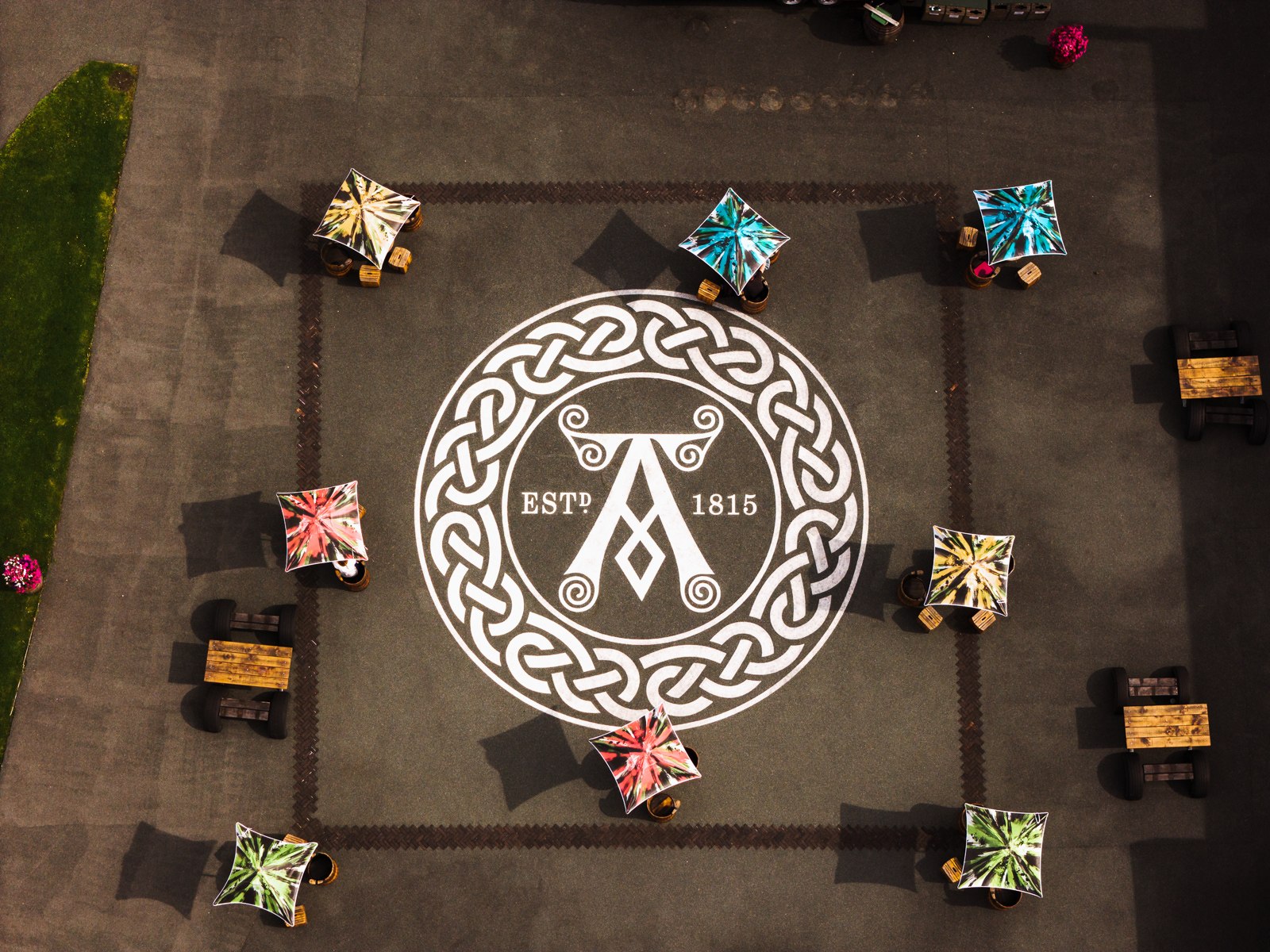 Ardbeg’s courtyard and outdoor seating seen from above