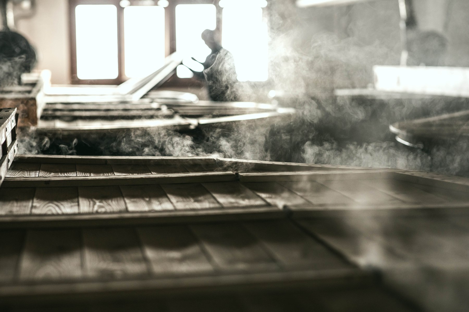 Steam rising inside Ardbeg’s production buildings