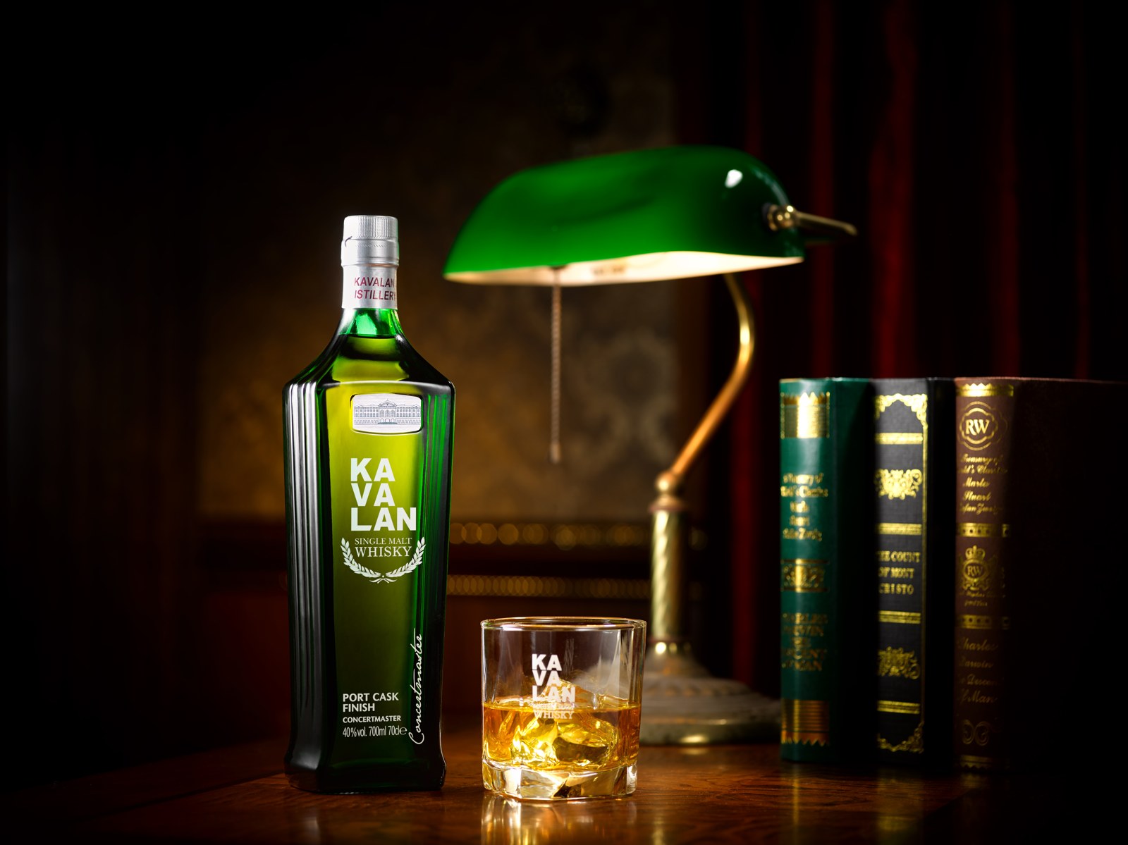 Kavalan Concertmaster Port Cask Finish bottle and glass