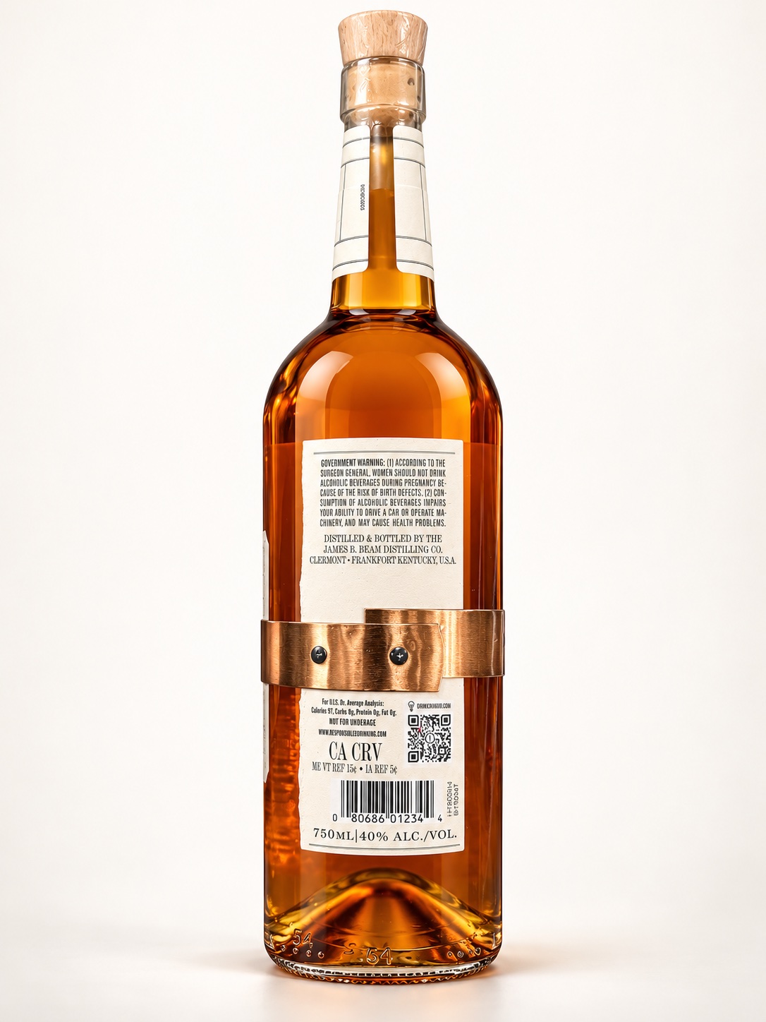 AI-retouched rear view of Basil Hayden Toast showing its James B. Beam Distilling Co. label