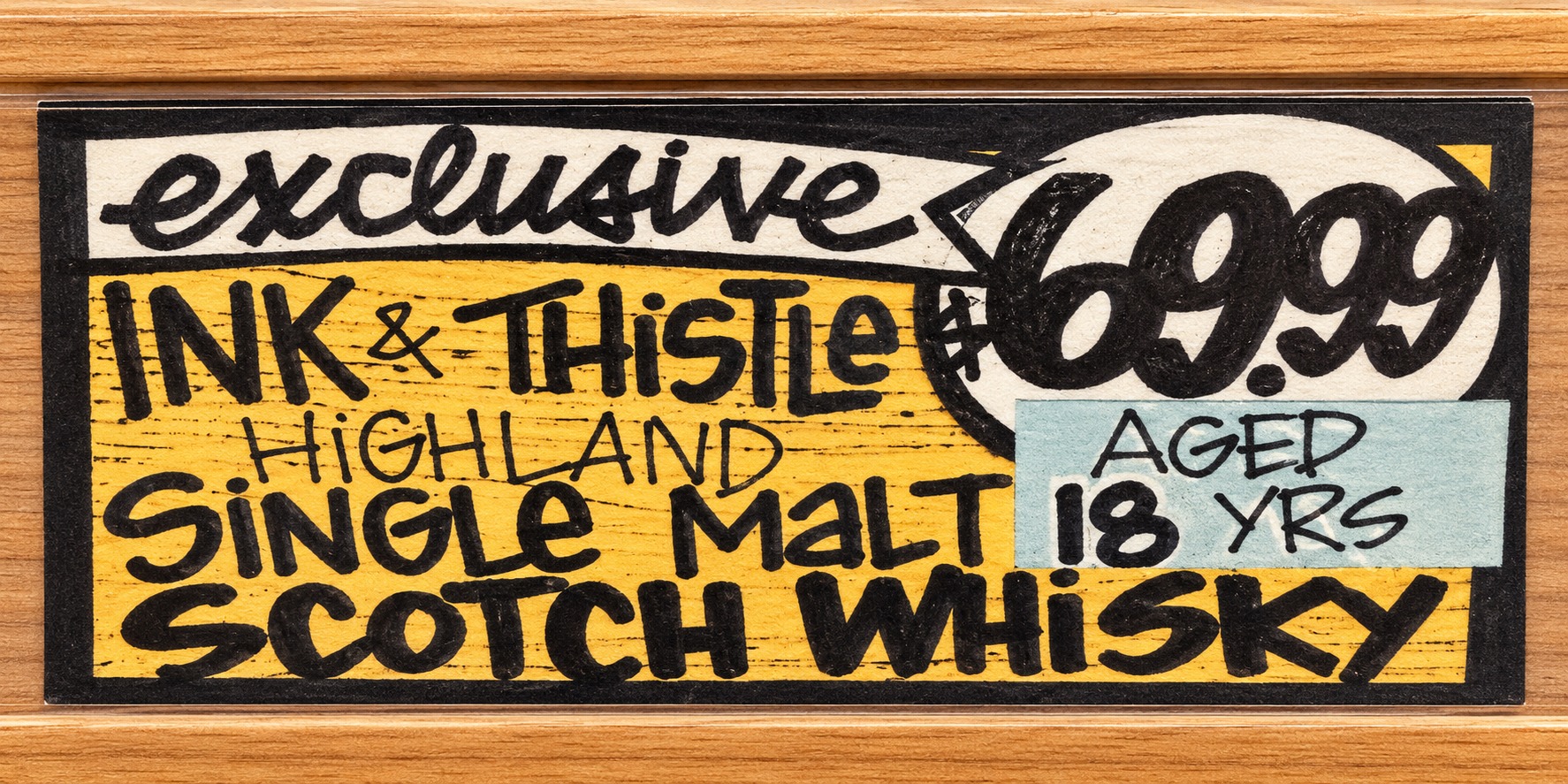 AI-retouched Ink and Thistle 18 shelf sign showing 69.99 dollars