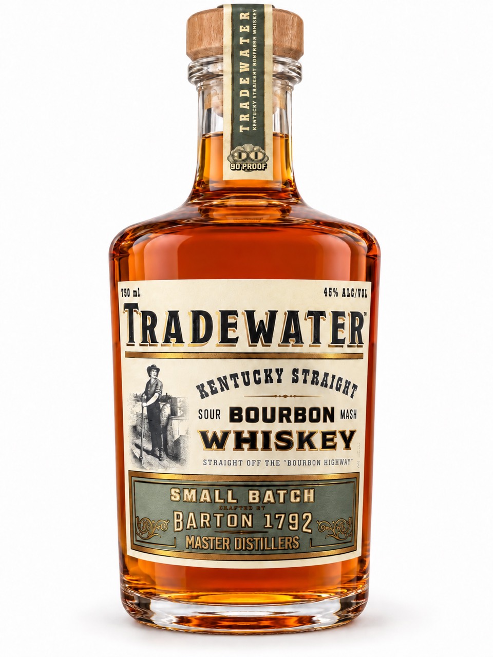 Tradewater Small Batch Kentucky Straight Bourbon front label, showing 45 percent alcohol and the Barton 1792 name